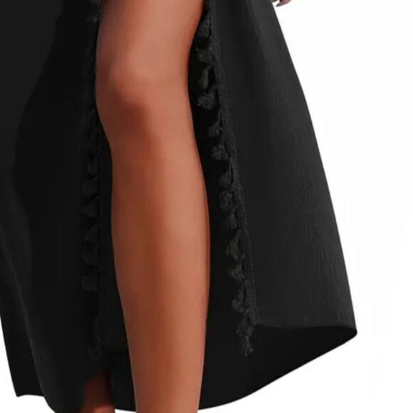New Elegant Black Halter Saronge Fringe Tassel Swimsuit Cover-Up - Picture 6 of 11